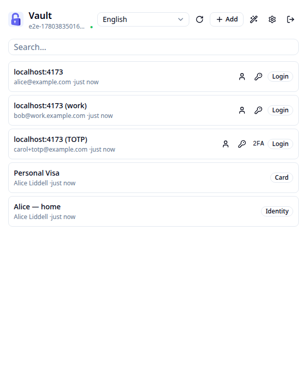 The extension popup showing the vault list